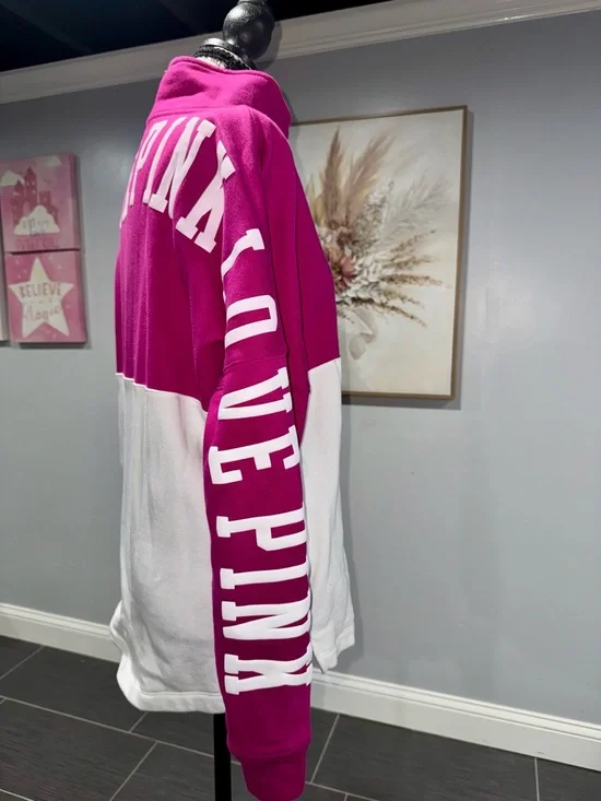 PINK Victoria's Secret Two-Tone Half-Zip Pullover - Fuchsia & White - Picture 6 of 10